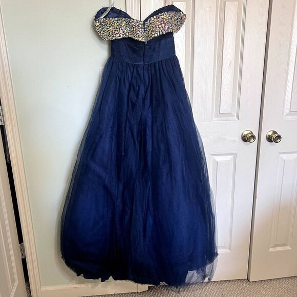 Tiffany Designs‎ Navy Prom Dress Off Shoulder Size 8 - Picture 6 of 7